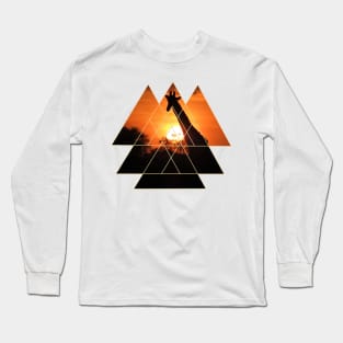 Sundown with Giraffe and Graphik in Africa Long Sleeve T-Shirt